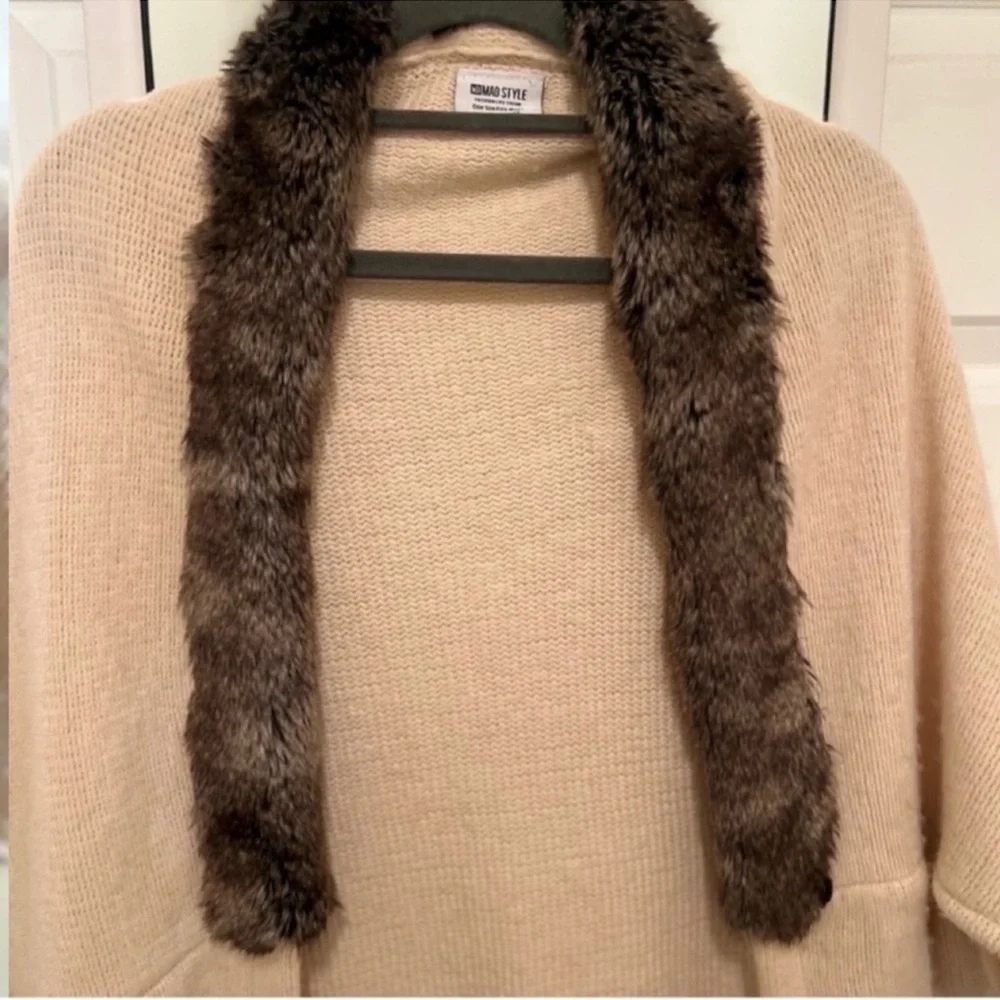 Anthropologie Mad Style 100% Acrylic fur lined open front sweater shrug cardigan